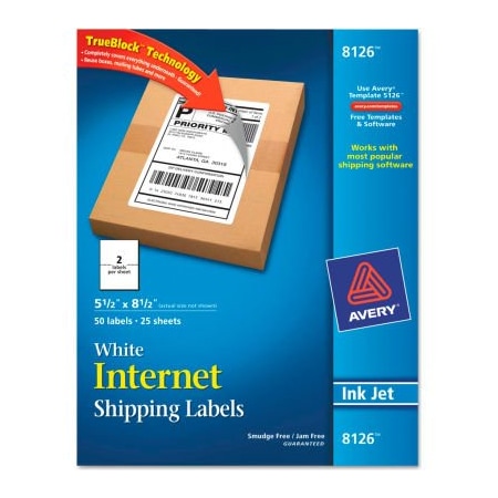 Avery Avery Shipping Labels with TrueBlock Technology, 5-1/2 x 8-1/2, White, 50/Pack 8126